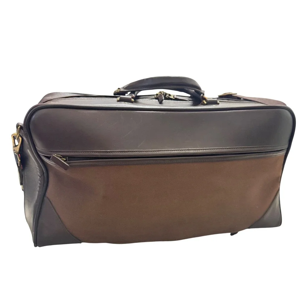 Hartmann‎ Vintage Suitcase Duffle Brown Luxe Collection Leather Canvas Plaid